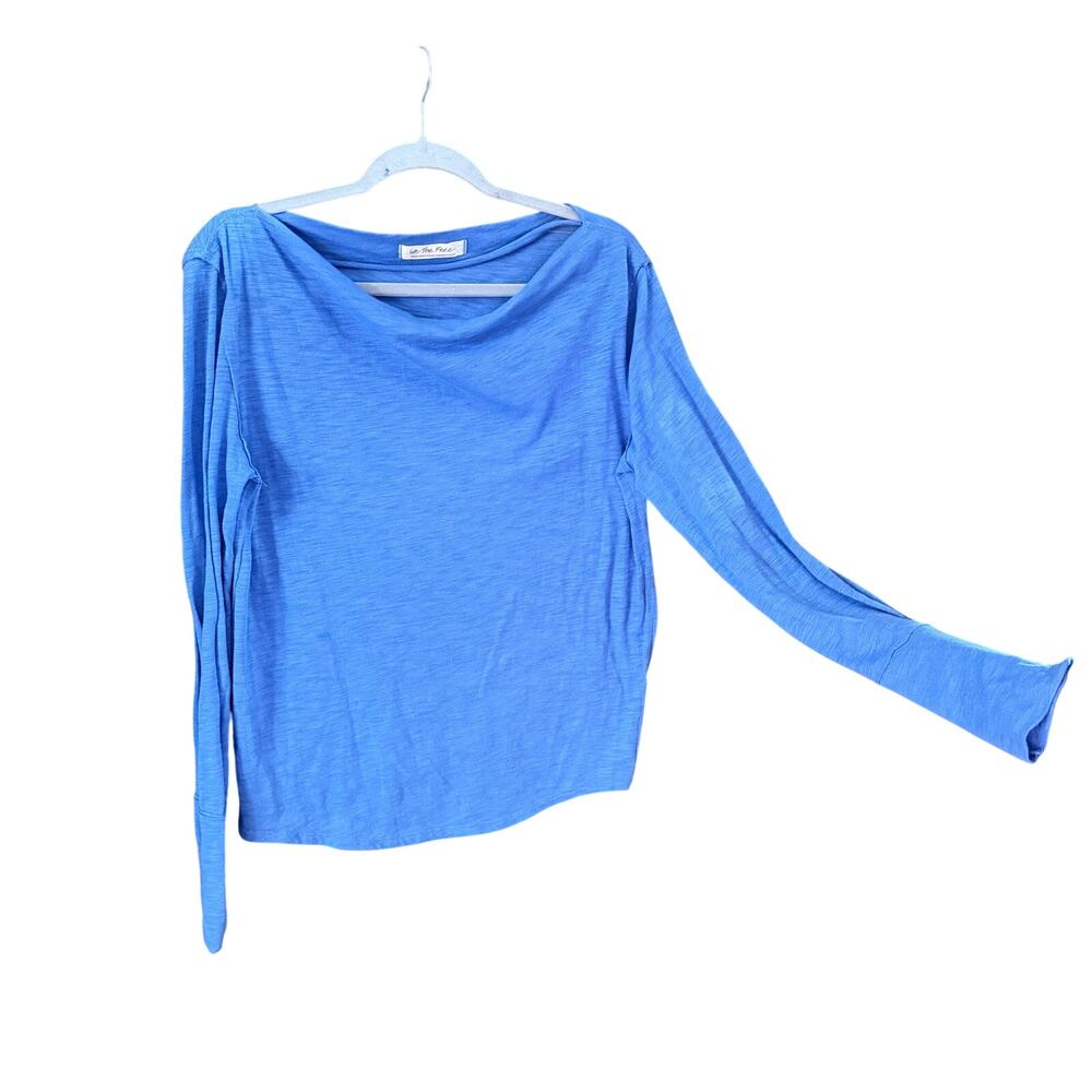 We The Free Blue Long Sleeve Slub Knit Top Small Cotton Stretch Tee soft girl